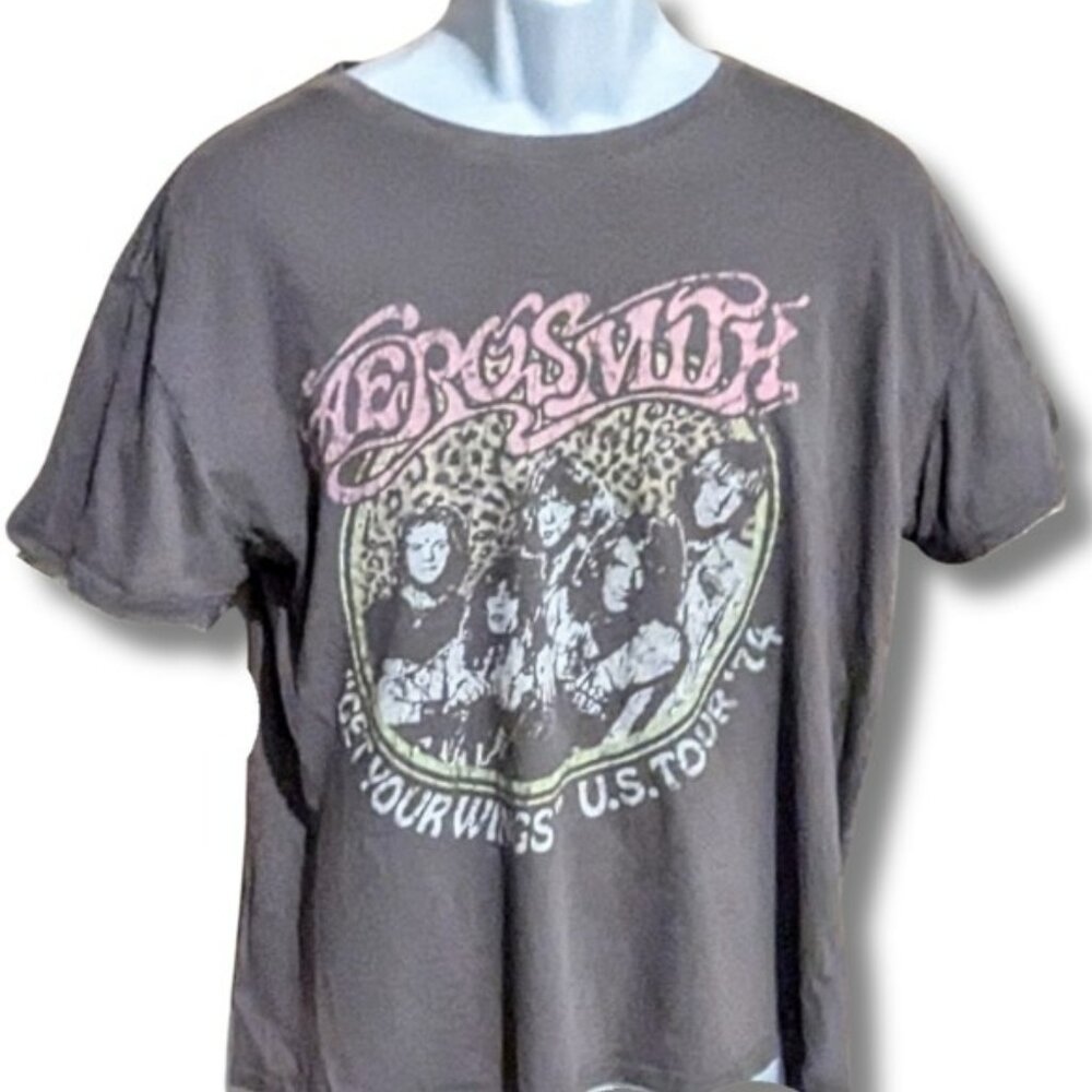 VINTAGE AEROSMITH '74 GET YOUR WINGS  TOUR TEE SHIRT ORIGINAL GRAPHIC ON GREY